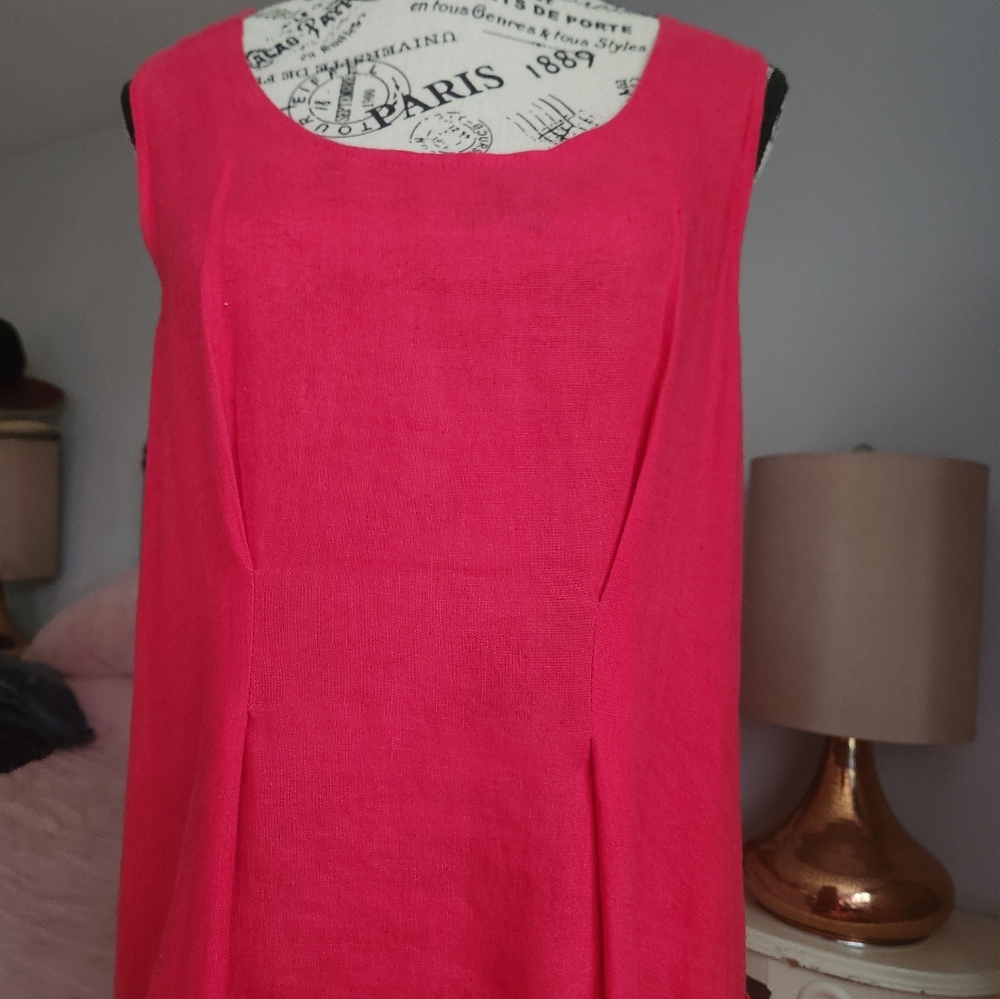 Women red linen maxi bubble dress